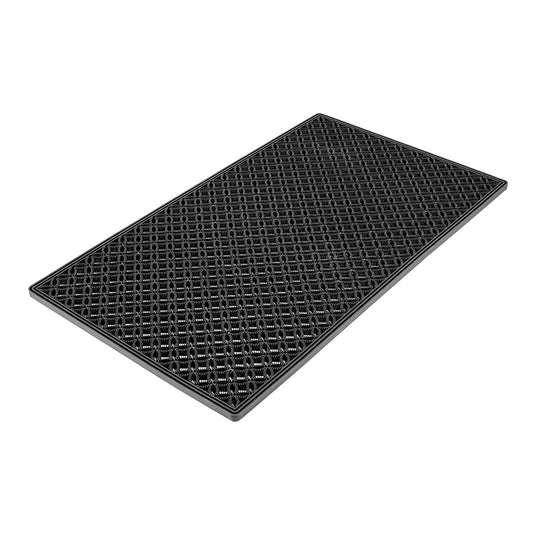 High-quality black scraper mat with a modern design, showcased at an attractive angle on a white background.