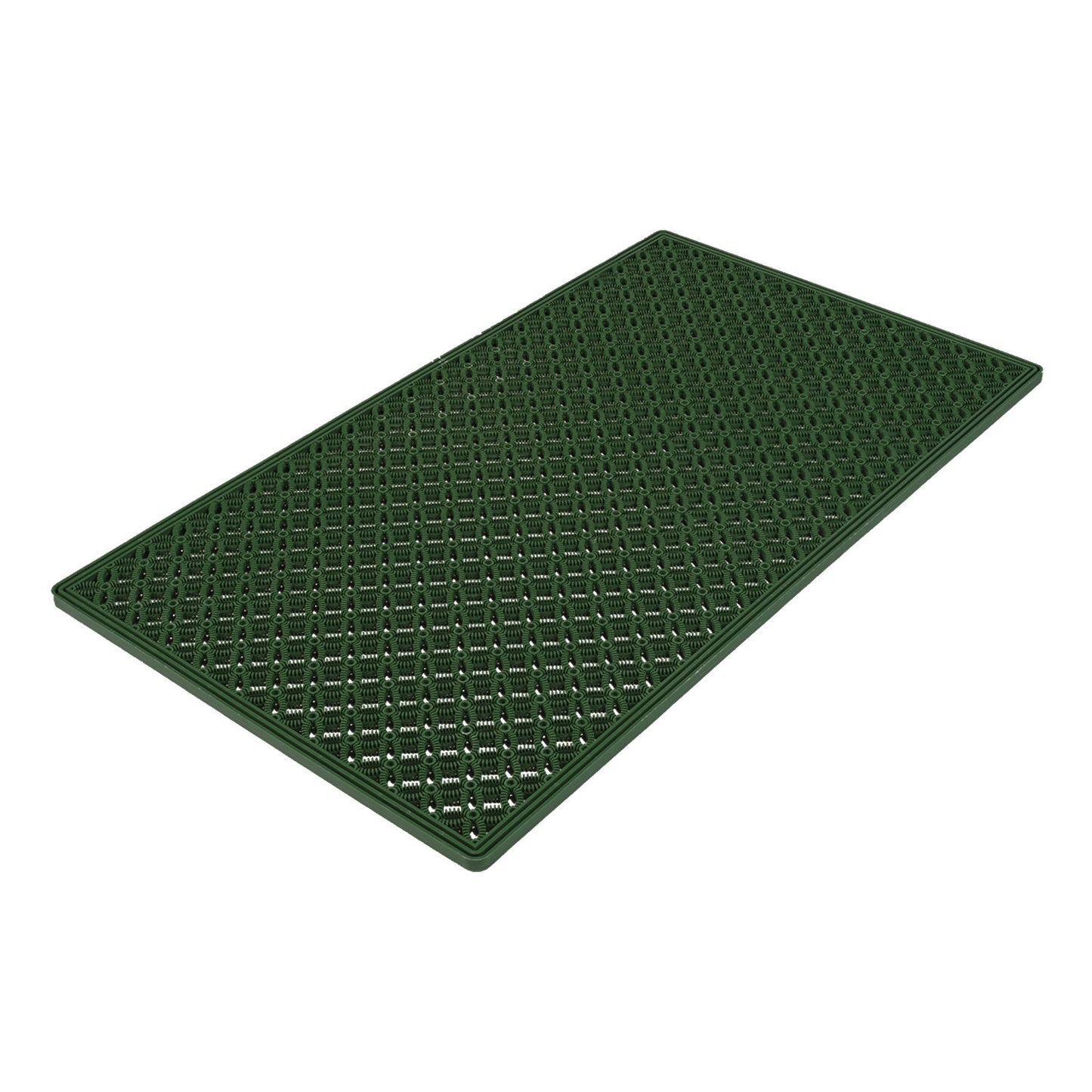 Premium green scraper mat featuring a distinctive design, elegantly presented at an appealing angle against a white background.